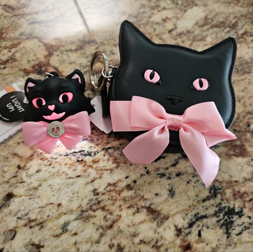 Bath & Body Works Black Cat Coin Purse Keychain & Light up Cat Pocketbac Holder